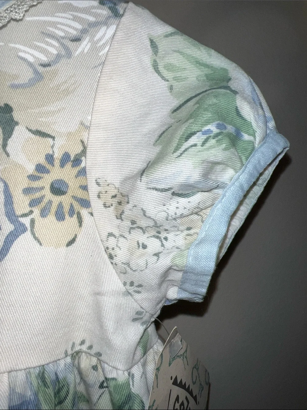 Vintage Children's Floral Peter Pan Collar Dress - Blue & Cream Size 3T​